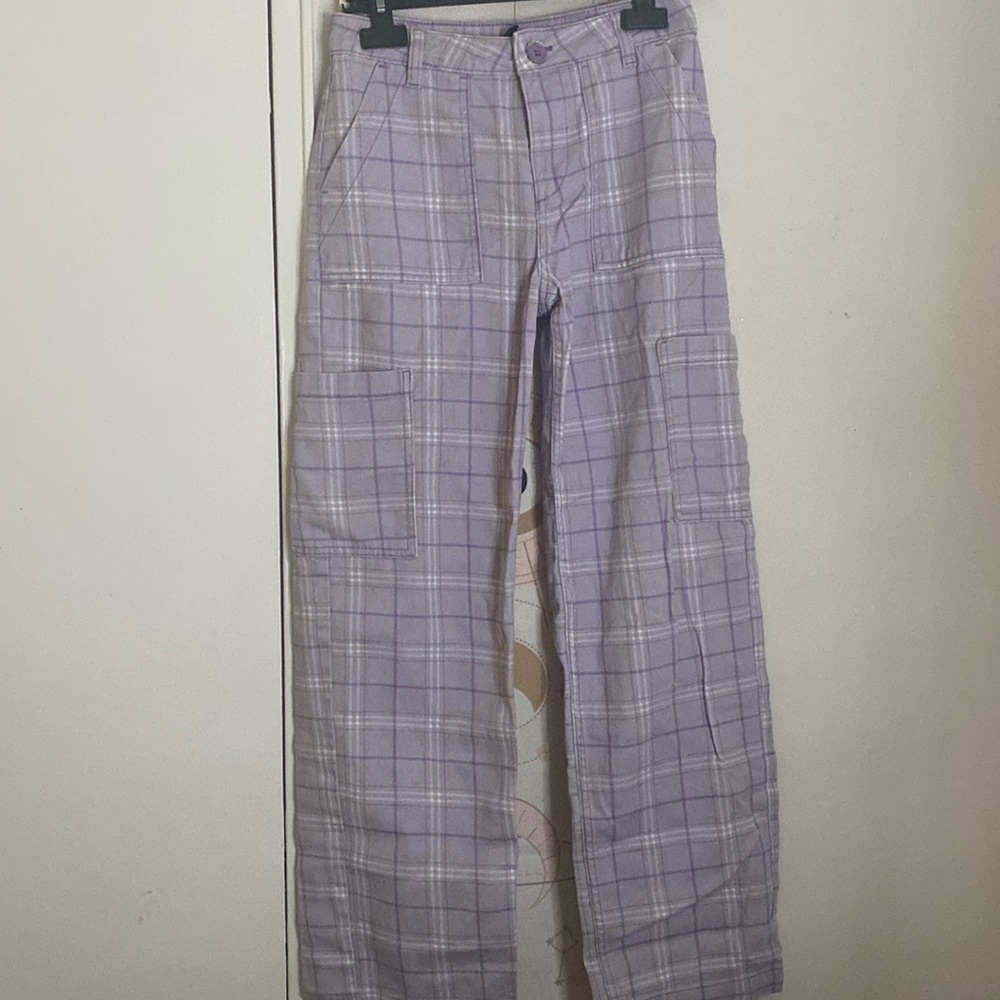 H&M purple plaid high waisted cargo pants!